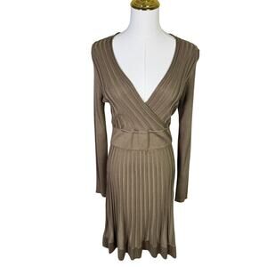 Calvin Klein V Neck Ribbed Stretchy Long Sleeve Dress US Womens M